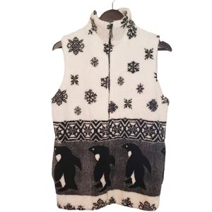Vintage White fleece penguin zip up vest